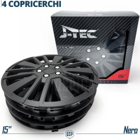4 Tapacubos Embellecedores 15'' Pulgadas Universales, Negras, 15 Radios | HECHO EN UE