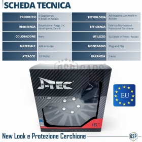 4 Tapacubos Embellecedores 15'' Pulgadas Universales, Negras, 15 Radios | HECHO EN UE