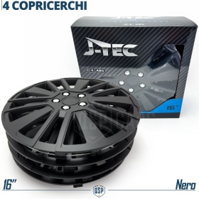 4 Tapacubos Embellecedores 16'' Pulgadas Universales, Negras, 15 Radios | HECHO EN UE