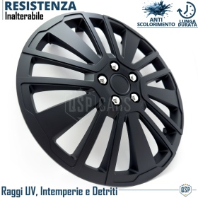4 Tapacubos Embellecedores 16'' Pulgadas Universales, Negras, 15 Radios | HECHO EN UE