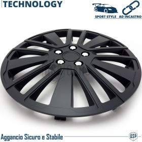 4 Tapacubos Embellecedores 16'' Pulgadas Universales, Negras, 15 Radios | HECHO EN UE