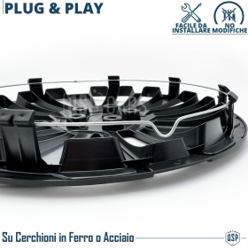 4 Tapacubos Embellecedores 16'' Pulgadas Universales, Negras, 15 Radios | HECHO EN UE
