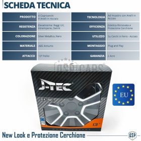 4 Tapacubos Embellecedores 13'' Pulgadas Universales, Plateadas y Negras, 15 Radios | HECHO EN UE
