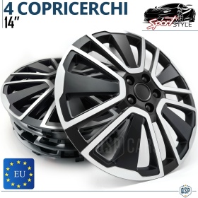 4 Tapacubos Embellecedores 14'' Pulgadas Universales, Plateadas y Negras, 15 Radios | HECHO EN UE