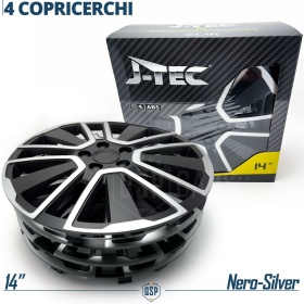 4 Tapacubos Embellecedores 14'' Pulgadas Universales, Plateadas y Negras, 15 Radios | HECHO EN UE