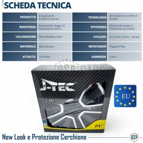 4 Tapacubos Embellecedores 14'' Pulgadas Universales, Plateadas y Negras, 15 Radios | HECHO EN UE