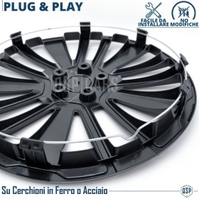 4 Tapacubos Embellecedores 15'' Pulgadas Universales, Plateadas y Negras, 15 Radios | HECHO EN UE