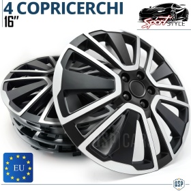 4 Tapacubos Embellecedores 16'' Pulgadas Universales, Plateadas y Negras, 15 Radios | HECHO EN UE