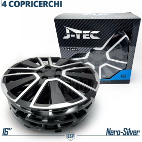 4 Tapacubos Embellecedores 16'' Pulgadas Universales, Plateadas y Negras, 15 Radios | HECHO EN UE