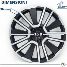 4 Tapacubos Embellecedores 16'' Pulgadas Universales, Plateadas y Negras, 15 Radios | HECHO EN UE