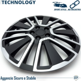 4 Tapacubos Embellecedores 16'' Pulgadas Universales, Plateadas y Negras, 15 Radios | HECHO EN UE
