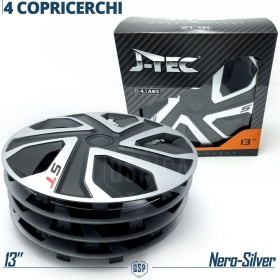 4 Tapacubos Embellecedores 13'' Pulgadas Universales, Plateadas y Negras, 5 Radios | HECHO EN UE