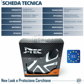 4 Tapacubos Embellecedores 13'' Pulgadas Universales, Plateadas y Negras, 5 Radios | HECHO EN UE