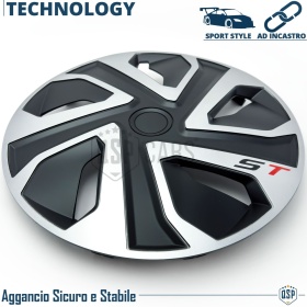 4 Tapacubos Embellecedores 13'' Pulgadas Universales, Plateadas y Negras, 5 Radios | HECHO EN UE