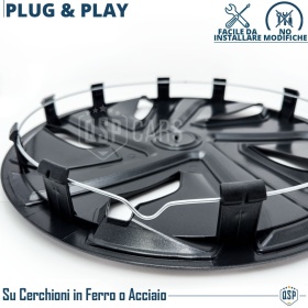 4 Tapacubos Embellecedores 13'' Pulgadas Universales, Plateadas y Negras, 5 Radios | HECHO EN UE
