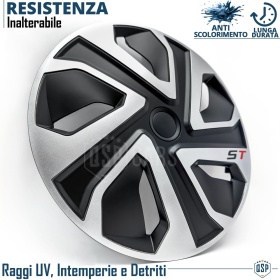 4 Tapacubos Embellecedores 14'' Pulgadas Universales, Plateadas y Negras, 5 Radios | HECHO EN UE