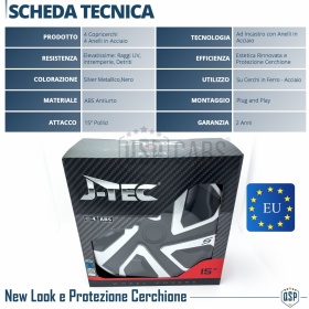 4 Tapacubos Embellecedores 15'' Pulgadas Universales, Plateadas y Negras, 5 Radios | HECHO EN UE