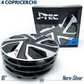 4 Tapacubos Embellecedores 16'' Pulgadas Universales, Plateadas y Negras, 5 Radios | HECHO EN UE