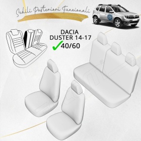 FUNDAS ASIENTOS para Dacia Duster 1 14-17 ESPECÍFICAS en CUERO Pu Ngro y Efecto Ante, | Juego Completo | Certificados TÜV