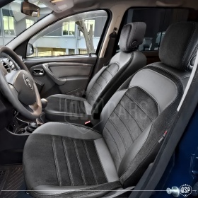 FUNDAS ASIENTOS para Dacia Duster 1 14-17 ESPECÍFICAS en CUERO Pu Ngro y Efecto Ante, | Juego Completo | Certificados TÜV