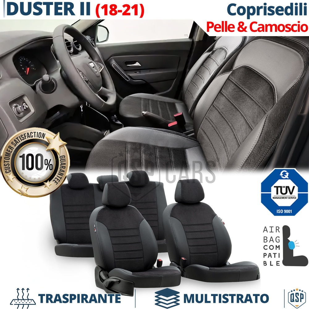 FUNDAS ASIENTOS para Dacia Duster 2 ESPECÍFICAS en CUERO Pu Ngro y Efecto Ante, | Juego Completo | Certificados TÜV