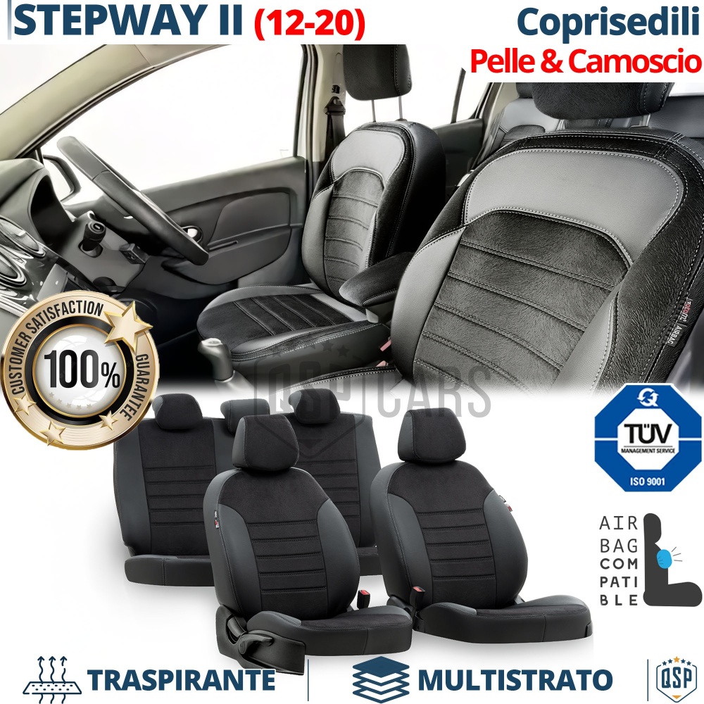COPRISEDILI Per Dacia Sandero Stepway 2 SU MISURA, PELLE Pu ed Effetto Scamosciato Nero | Certificati TÜV
