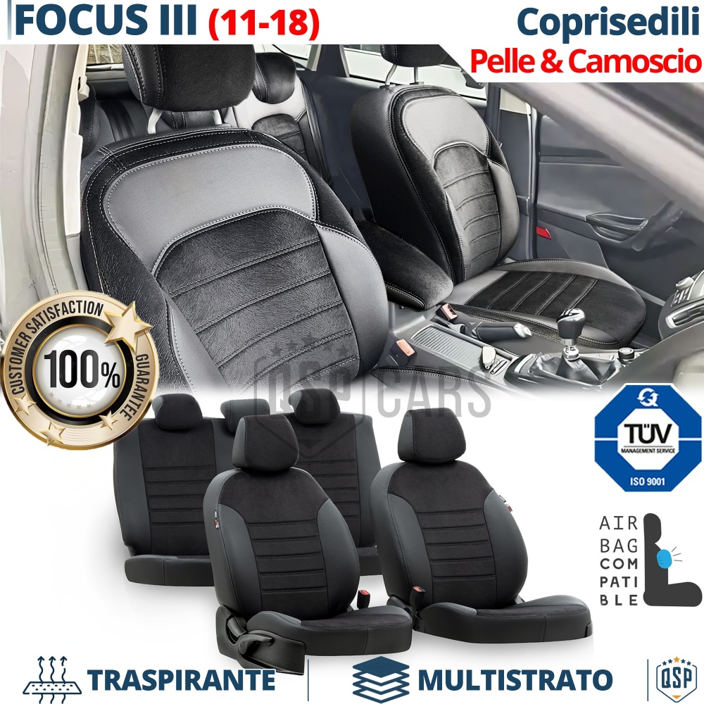 COPRISEDILI Per Ford Focus 3 SU MISURA, PELLE Pu ed Effetto Scamosciato Nero | Certificati TÜV