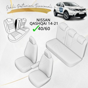 FUNDAS ASIENTOS para Nissan Qashqai J11 ESPECÍFICAS en CUERO Pu Ngro y Efecto Ante, | Juego Completo | Certificados TÜV