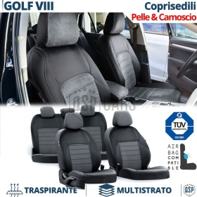 FUNDAS ASIENTOS para VW Golf 8 ESPECÍFICAS en CUERO Pu Ngro y Efecto Ante Gris | Juego Completo | Certificados TÜV