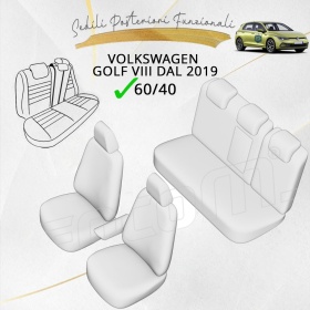FUNDAS ASIENTOS para VW Golf 8 ESPECÍFICAS en CUERO Pu Ngro y Efecto Ante Gris | Juego Completo | Certificados TÜV