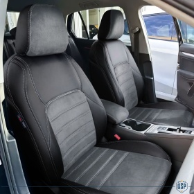 FUNDAS ASIENTOS para VW Golf 8 ESPECÍFICAS en CUERO Pu Ngro y Efecto Ante Gris | Juego Completo | Certificados TÜV