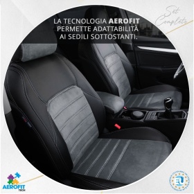 FUNDAS ASIENTOS para VW Golf 8 ESPECÍFICAS en CUERO Pu Ngro y Efecto Ante Gris | Juego Completo | Certificados TÜV