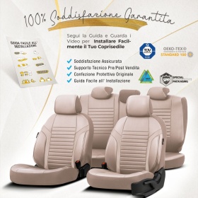 FUNDAS ASIENTOS Coche Universales en CUERO Pu Beige AJUSTE PERFECTO, COMPLETO Delantero + Trasero | Certificados TÜV