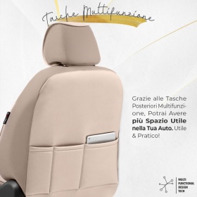 FUNDAS ASIENTOS Coche Universales en CUERO Pu Beige AJUSTE PERFECTO, COMPLETO Delantero + Trasero | Certificados TÜV