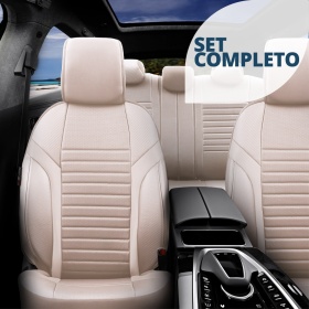 FUNDAS ASIENTOS Coche Universales en CUERO Pu Beige AJUSTE PERFECTO, COMPLETO Delantero + Trasero | Certificados TÜV