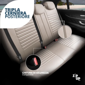 FUNDAS ASIENTOS Coche Universales en CUERO Pu Beige AJUSTE PERFECTO, COMPLETO Delantero + Trasero | Certificados TÜV