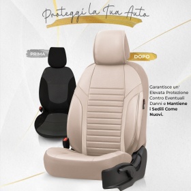 FUNDAS ASIENTOS Coche Universales en CUERO Pu Beige AJUSTE PERFECTO, COMPLETO Delantero + Trasero | Certificados TÜV