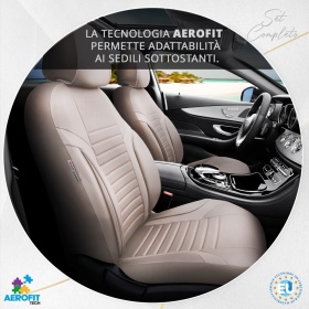 FUNDAS ASIENTOS Coche Universales en CUERO Pu Beige AJUSTE PERFECTO, COMPLETO Delantero + Trasero | Certificados TÜV
