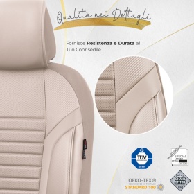 FUNDAS ASIENTOS Coche Universales en CUERO Pu Beige AJUSTE PERFECTO, COMPLETO Delantero + Trasero | Certificados TÜV