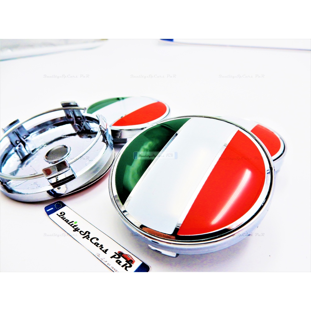 X4 TAPAS 60mm, Bandera ITALIANA tapabujes de ABS Cromo de Calidad PARA centro de llantas de aleación X4 TAPAS 60mm, Bandera ITALIANA tapabujes de ABS Cromo de Calidad PARA centro de llantas de aleación