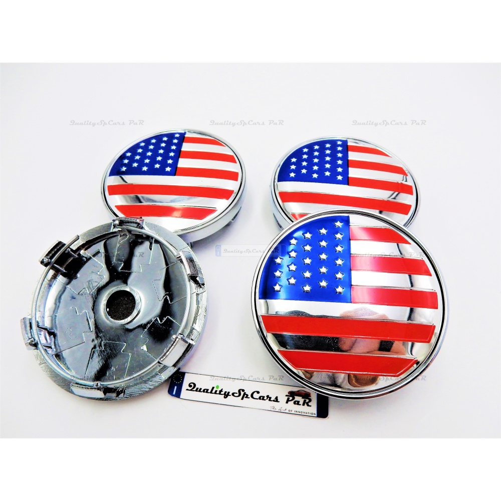X4 TAPAS 60mm, Bandera EE.UU. tapabujes de ABS Cromo de Calidad PARA centro de llantas de aleación X4 TAPAS 60mm, Bandera EE.UU. tapabujes de ABS Cromo de Calidad PARA centro de llantas de aleación