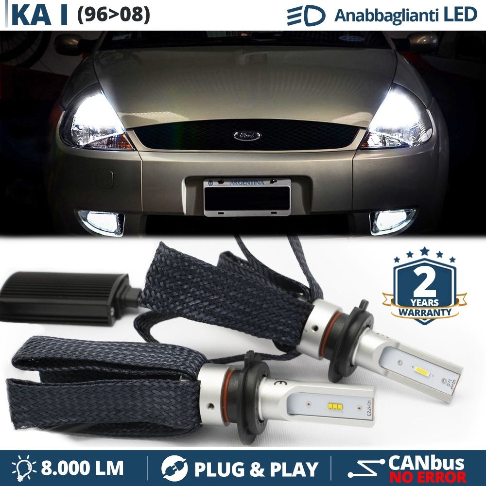 Kit LED H7 para Ford Ka 1 Luces de Cruce CANbus | 6500K Blanco Frío 8000LM