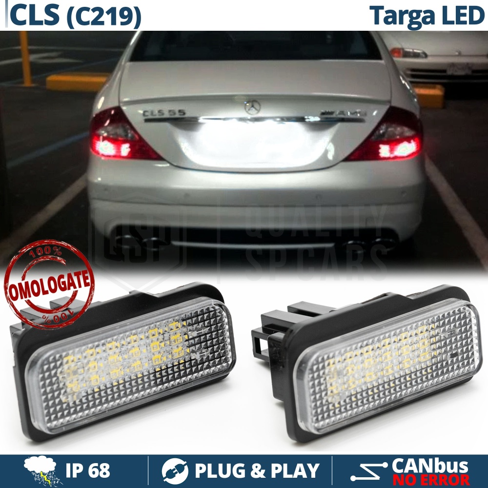 Kit Placche Luci Targa Full Led Canbus per Mercedes CLS C219, 18 Led 6.500k Bianco Ghiaccio, Plug & Play Kit Placche Luci Targa Full Led Canbus per Mercedes CLS C219, 18 Led 6.500k Bianco Ghiaccio, Plug & Play