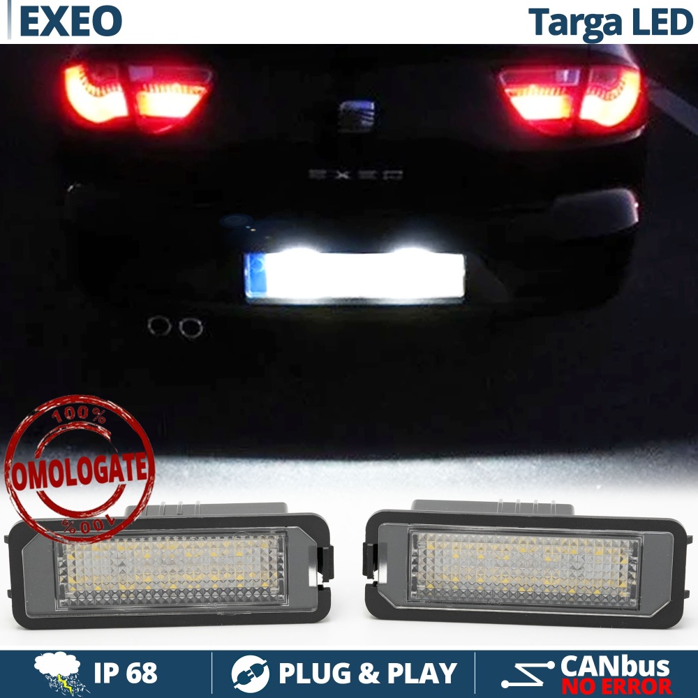 Kit Placchette Luci Targa LED per Seat Exeo, Exeo ST, 100% CANbus, 18 LED 6.500K Bianco Ghiaccio, Plug & Play Kit Placchette Luci Targa LED per Seat Exeo, Exeo ST, 100% CANbus, 18 LED 6.500K Bianco Ghiaccio, Plug & Play
