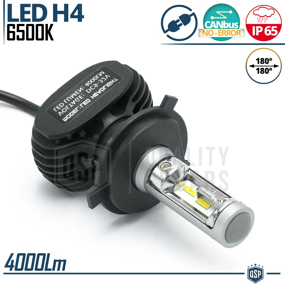 1x Bombilla LED H4 Canbus | Luces de Croisement + Route, Faros Led 6500K Luz Blanca 4000LM | Plug & Play 1x Bombilla LED H4 Canbus | Luces de Croisement + Route, Faros Led 6500K Luz Blanca 4000LM | Plug & Play