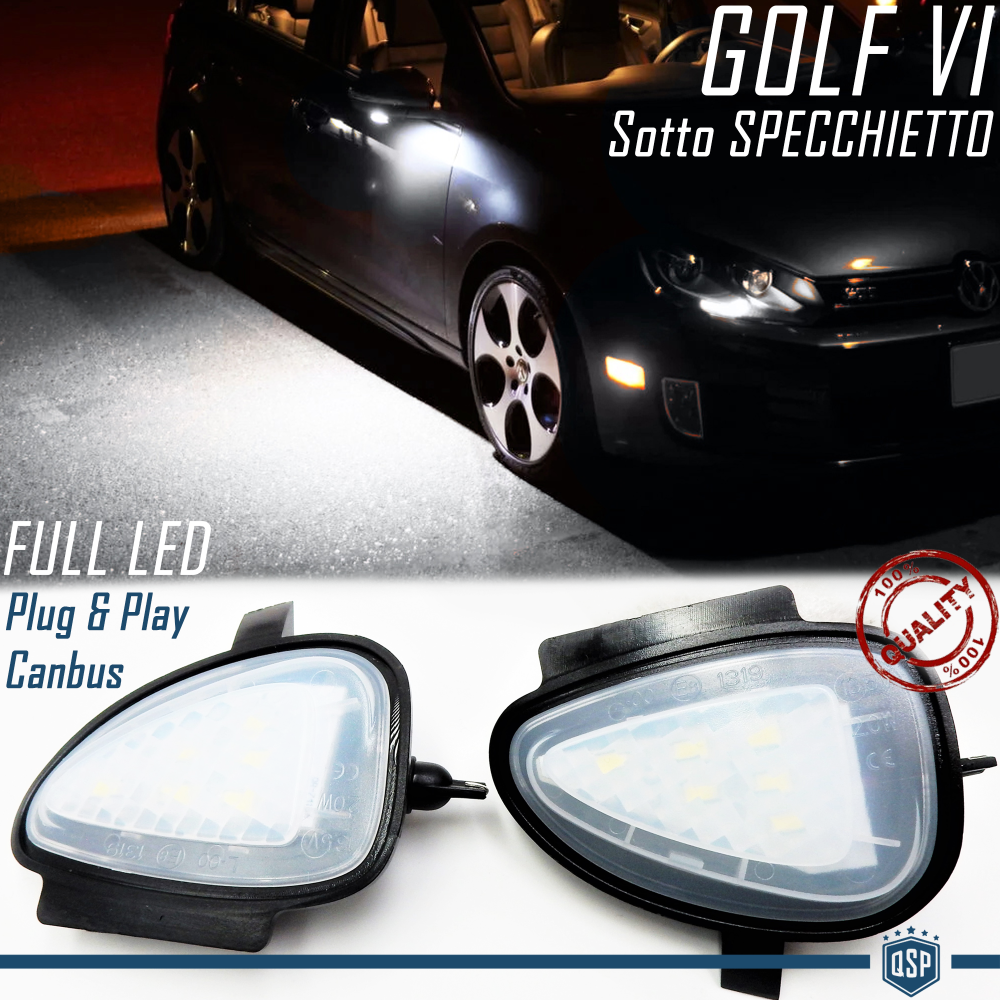 2 LED Puddle Lights Under Mirrors for VW Golf 6, CANbus 6.500K White ICE Plug & Play