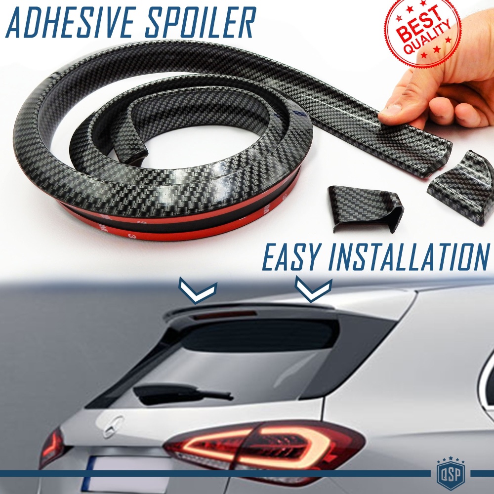 Adhesive Rear SPOILER FOR MERCEDES A-B CLASS, for Trunk / Roof Lip Wing in BLACK Carbon Fiber Effect EPDM flexible