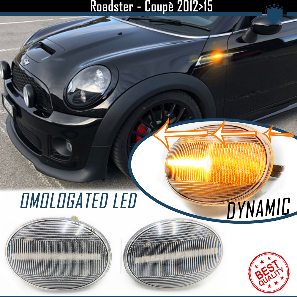 X2 Intermitentes LED Secuenciales para MINI Coupé, Roadster (R58, R59) Homologados, Lente Blanca, CANBUS No Error X2 Intermitentes LED Secuenciales para MINI Coupé, Roadster (R58, R59) Homologados, Lente Blanca, CANBUS No Error