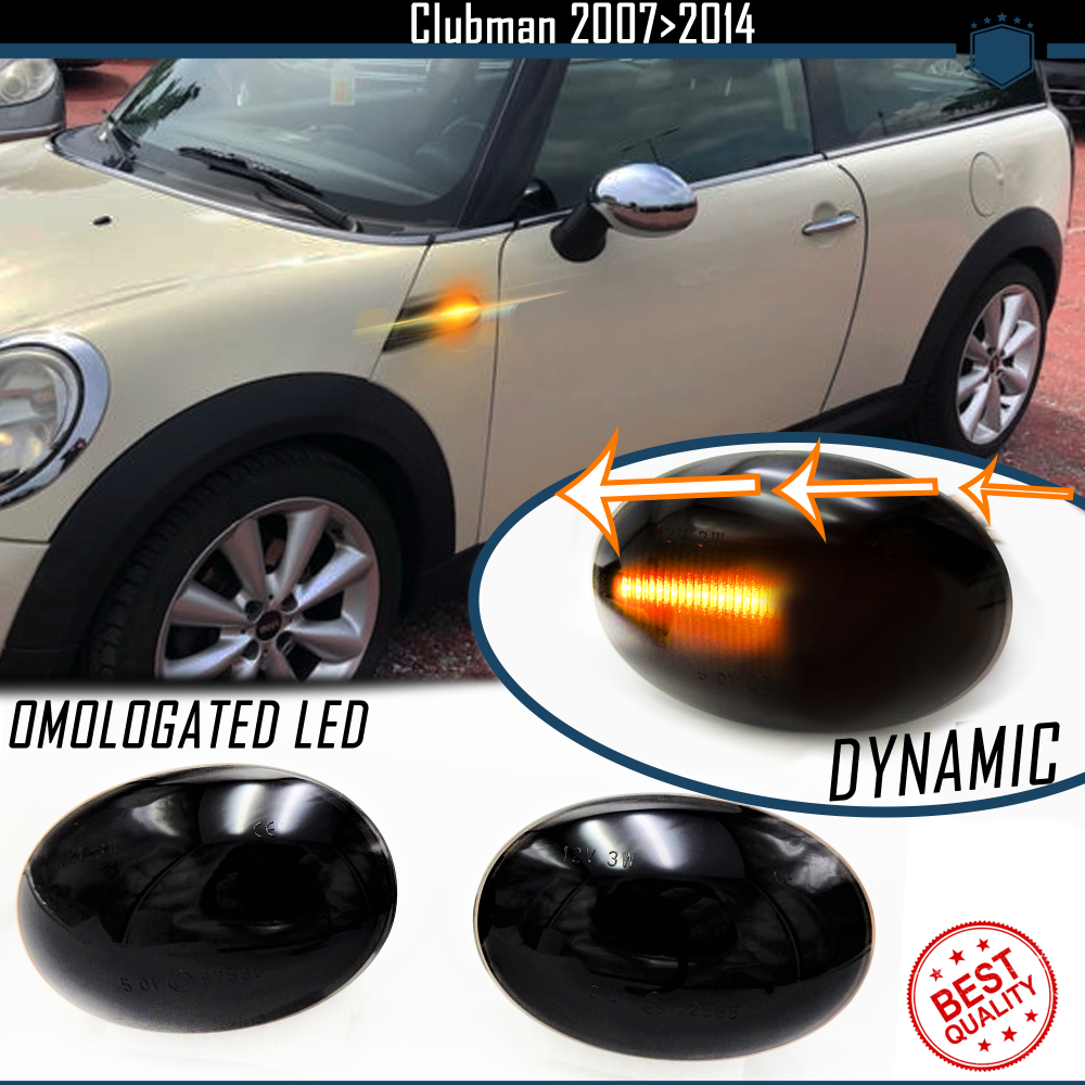 Frecce LED Laterali Dinamiche Sequenziali per MINI Clubman (R55) Nere Fumè, Omologate, CANbus No Error Frecce LED Laterali Dinamiche Sequenziali per MINI Clubman (R55) Nere Fumè, Omologate, CANbus No Error