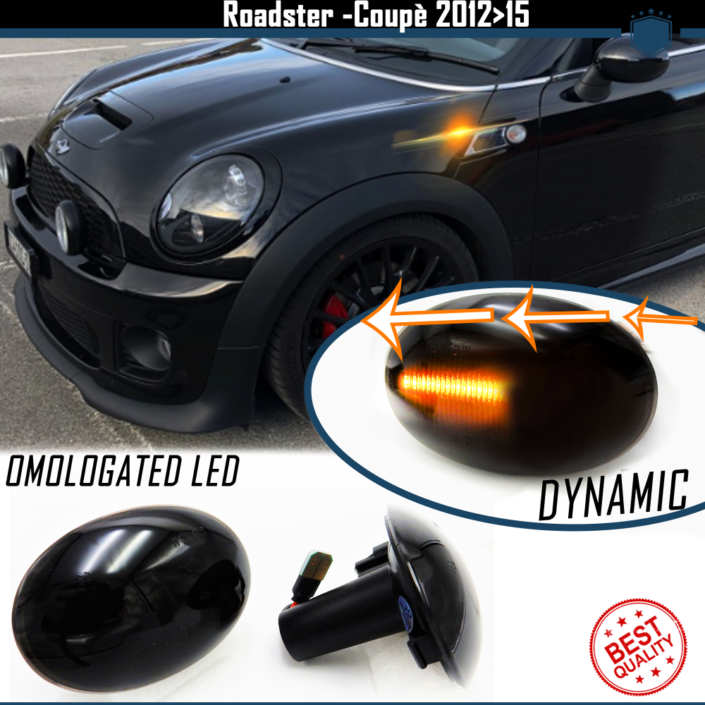Frecce LED Laterali Dinamiche Sequenziali per MINI Coupé, Roadster (R58, R59) Nere Fumè, Omologate, CANbus No Error Frecce LED Laterali Dinamiche Sequenziali per MINI Coupé, Roadster (R58, R59) Nere Fumè, Omologate, CANbus No Error